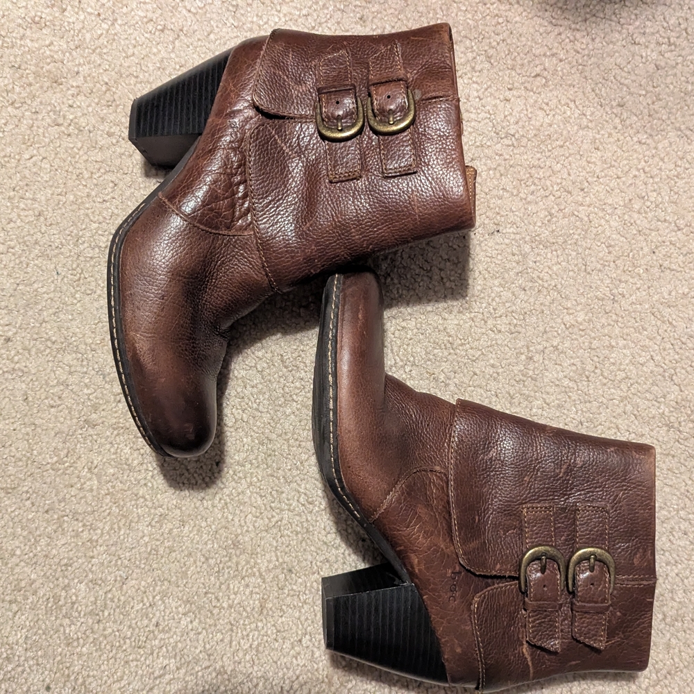 Brown Leather Ankle Boots with Buckles